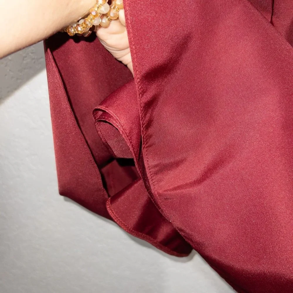 New Alfred‎ Sung Burgundy Mikado 3/4 Sleeve V Neck Gown Size 2 - Picture 9 of 9